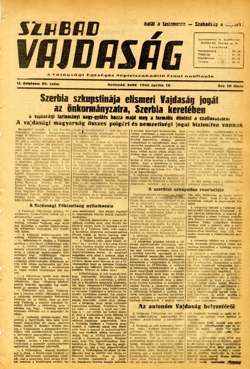 Szabad Vajdaság, 2. évf. 1945. április 10. 80. sz.