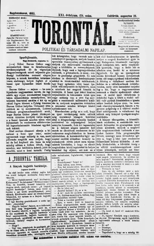 Torontál, 21. évf. 1892. augusztus 25. 174. sz.