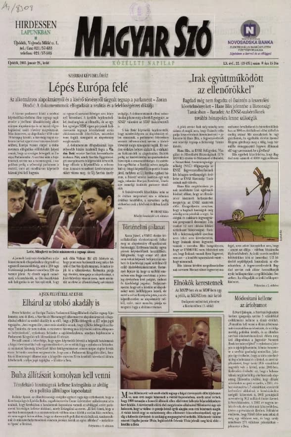 Magyar Szó, 60. évf. 2003. január 28. 22. sz. 1–16. oldal