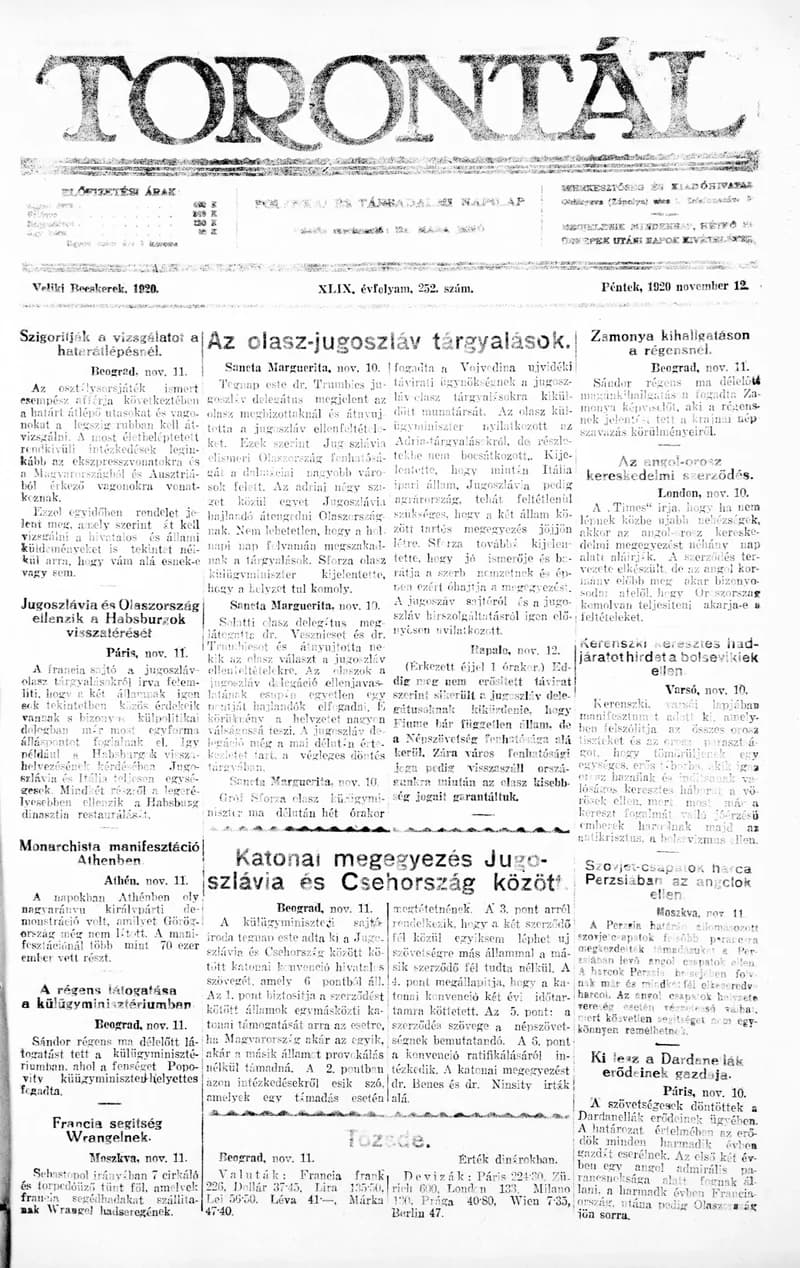 Torontál, 49. évf. 1920. november 12. 252. sz.