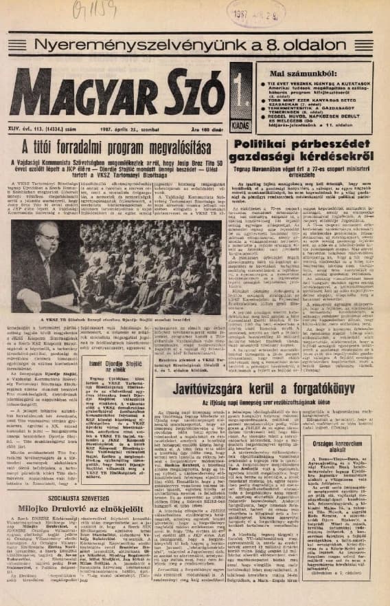 Magyar Szó, 44. évf. 1987. április 25. 113. sz. 1–24. oldal