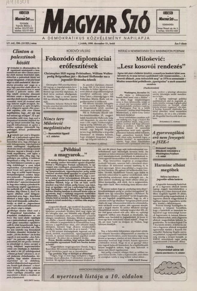 Magyar Szó, 55. évf. 1998. december 15. 296. sz. 1–16. oldal