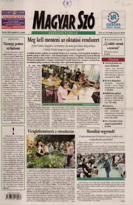 Magyar Szó, 66. évf. 2009. szeptember 11. 212. sz. 1–20. oldal