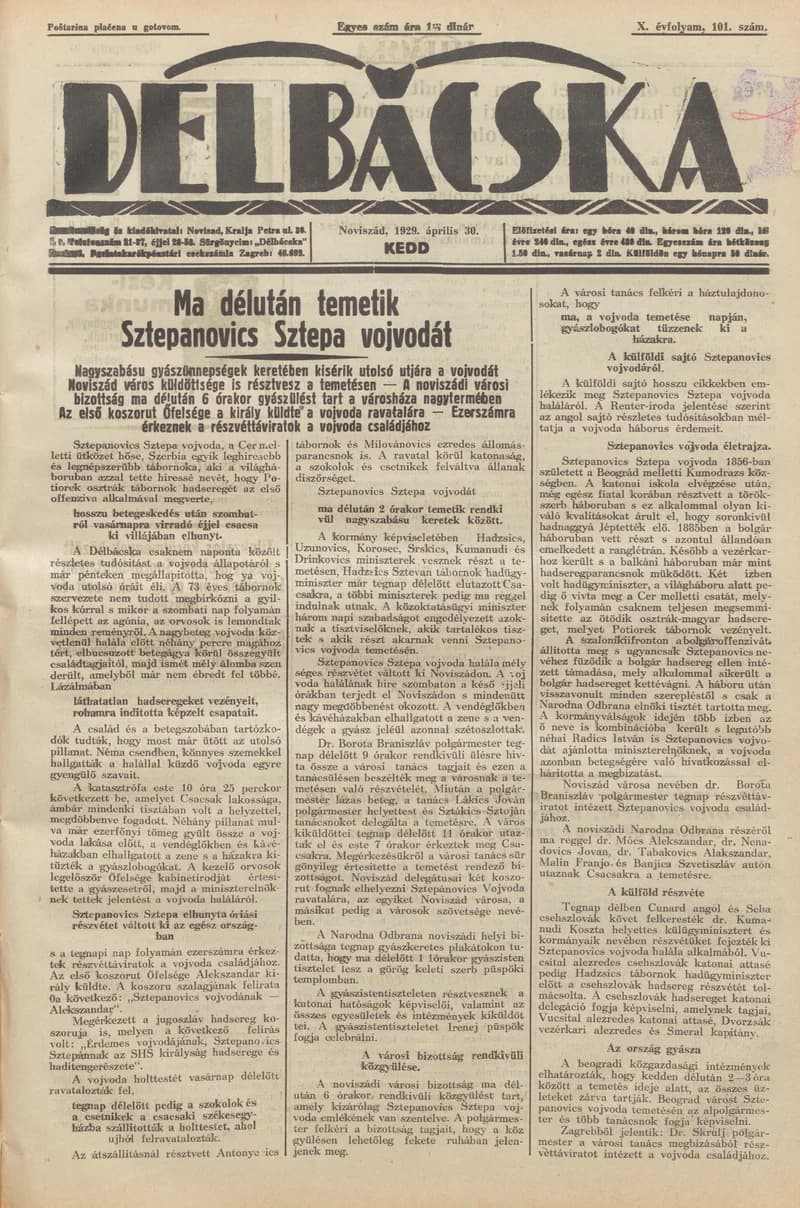 Délbácska, 10. évf. 1929. április 30. 101. sz.