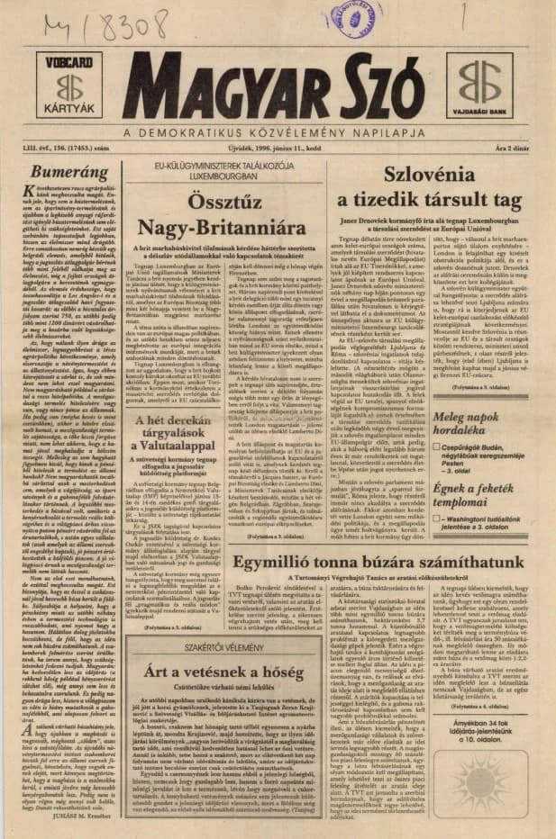 Magyar Szó, 53. évf. 1996. június 11. 136. sz. 1–16. oldal