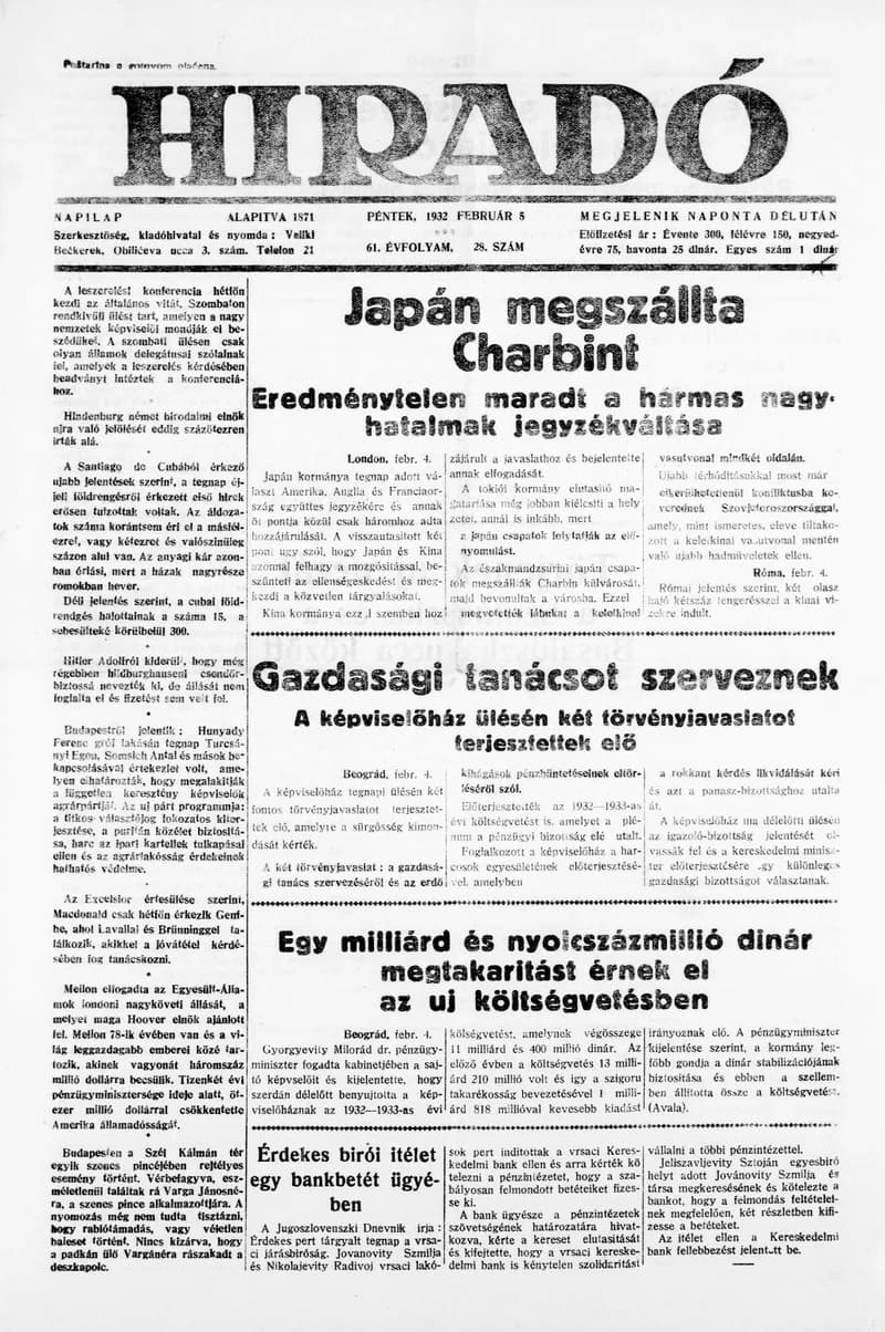 Híradó, 61. évf. 1932. február 5. 28. sz.