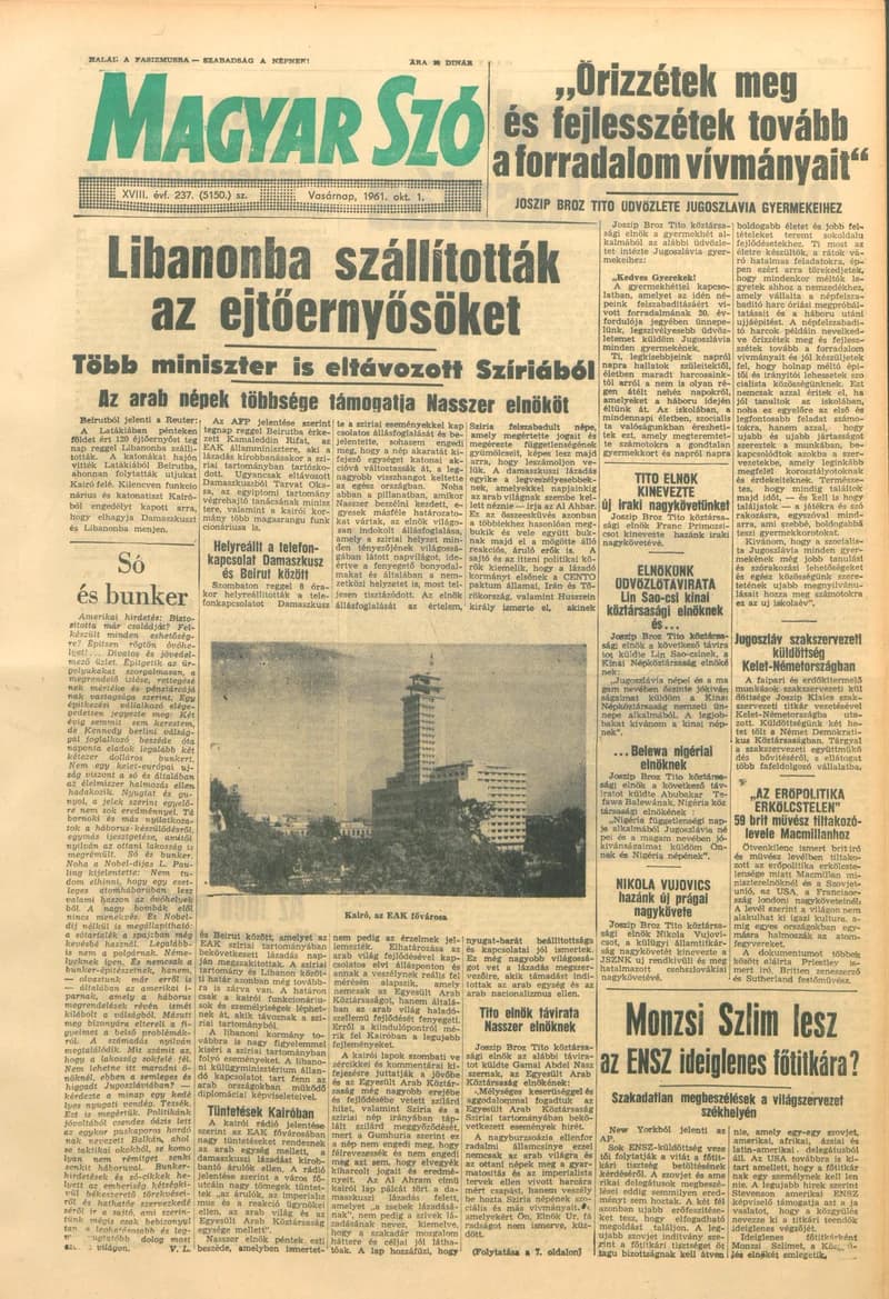 Magyar Szó, 18. évf. 1961. október 1. 237. sz. 1–24. oldal