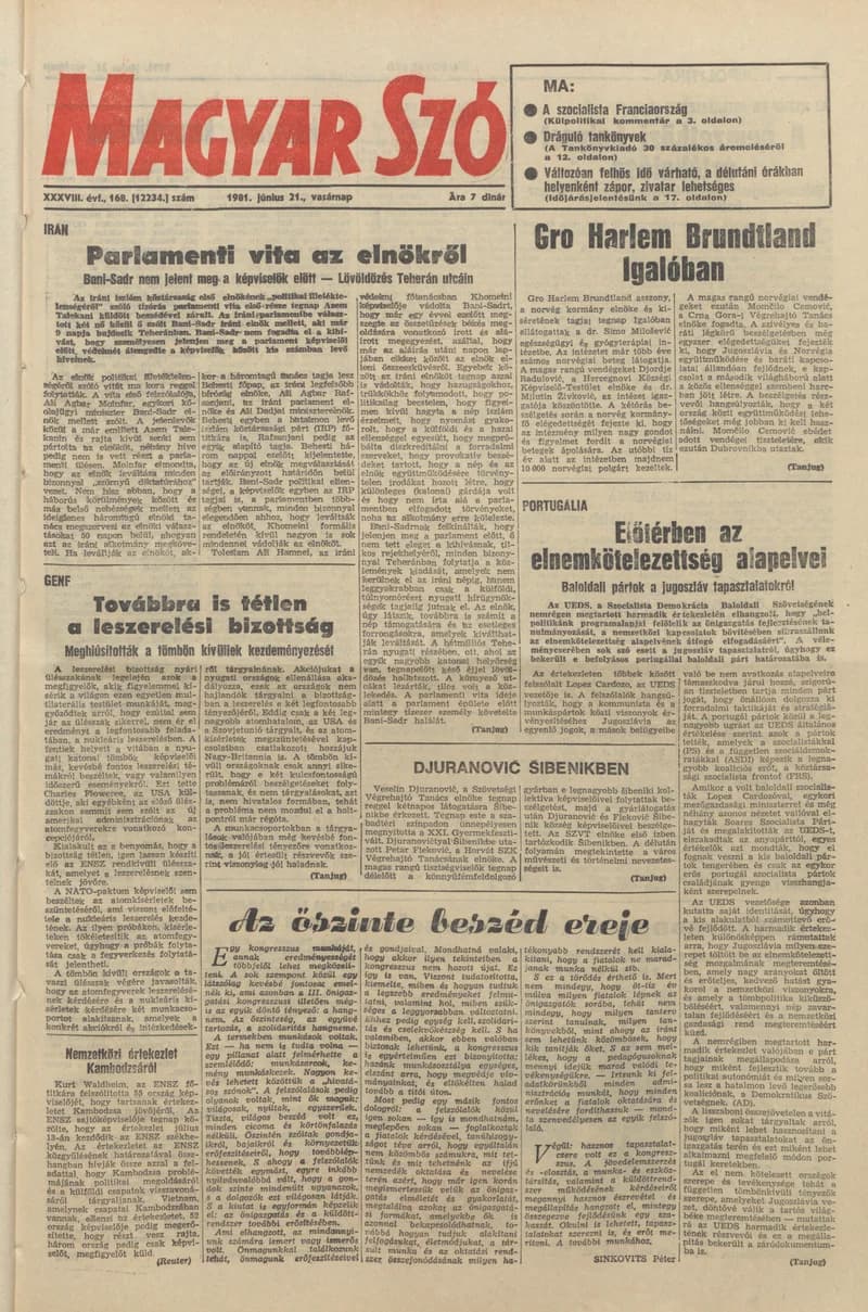 Magyar Szó, 38. évf. 1981. június 21. 168. sz.