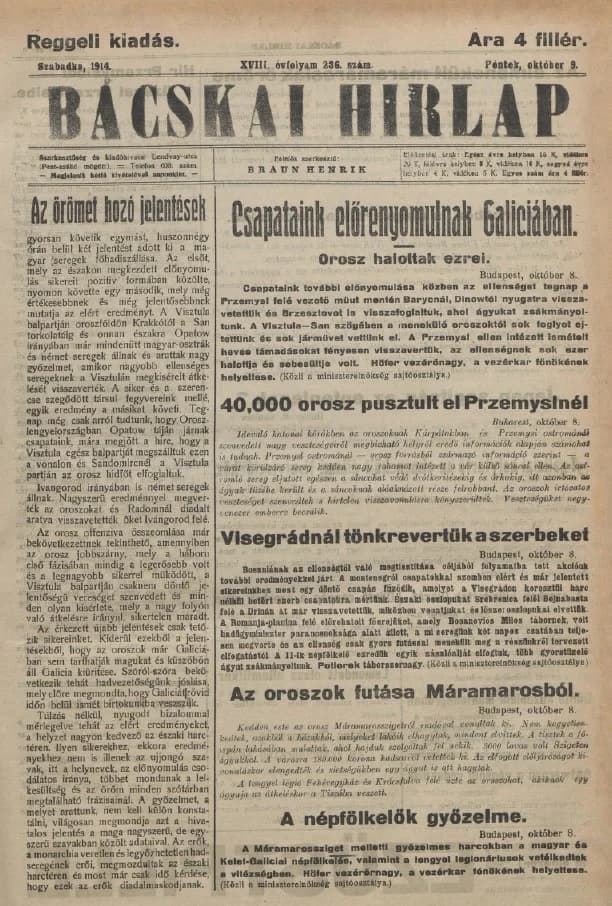 Bácskai Hirlap, 18. évf. 1914. október 9. 236. sz.