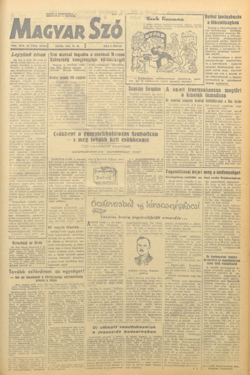 Magyar Szó, 8. évf. 1951. február 20. 43. sz. 1–2. oldal