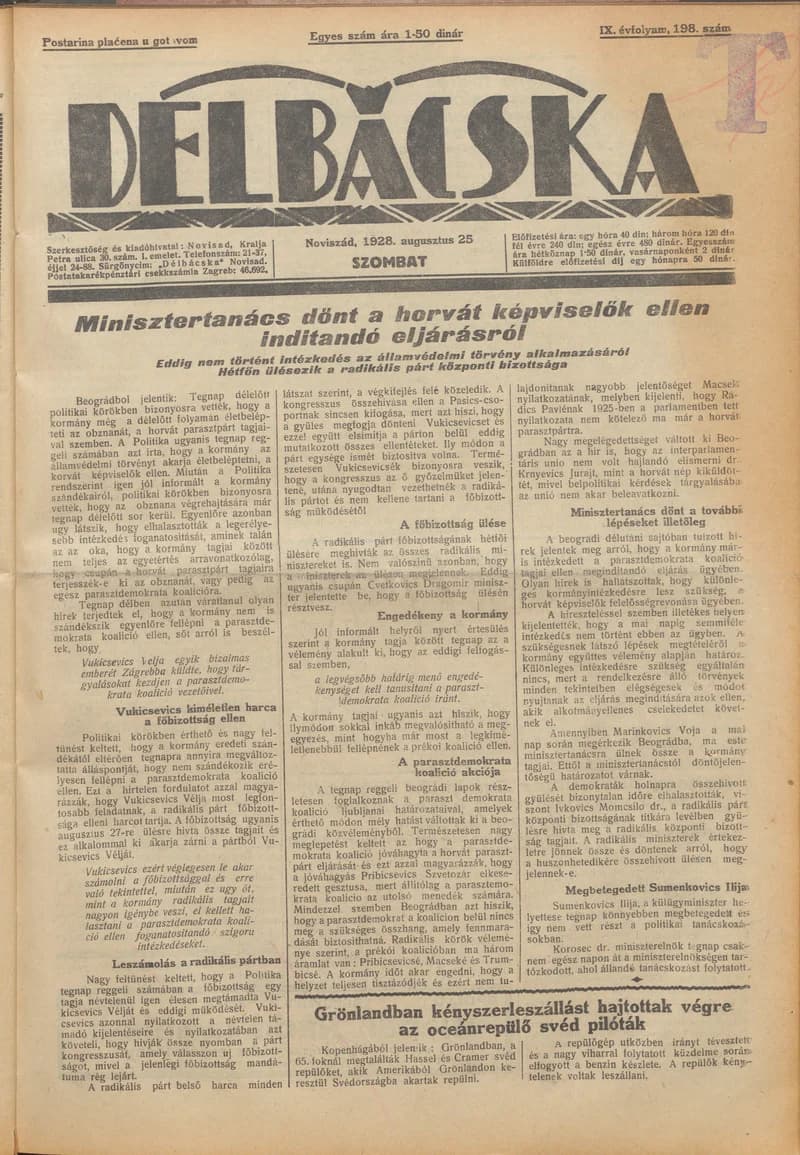 Délbácska, 9. évf. 1928. augusztus 25. 198. sz.