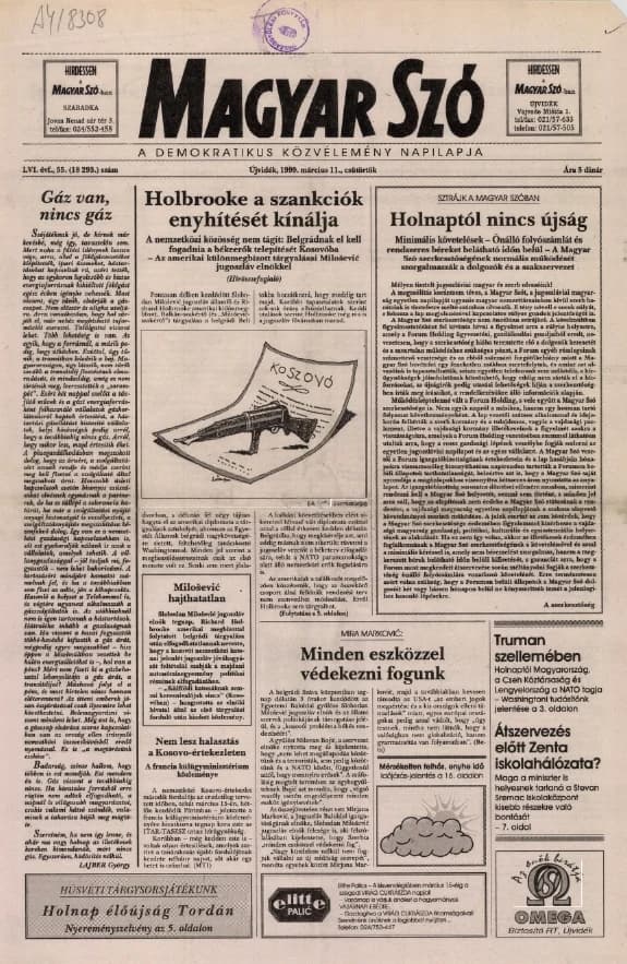 Magyar Szó, 56. évf. 1999. március 11. 55. sz. 1–16. oldal