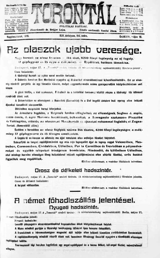 Torontál, 45. évf. 1916. május 18. 114. sz.