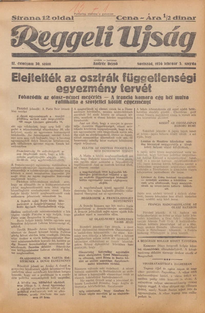 Reggeli Újság, 17. évf. 1936. február 5. 30. sz.