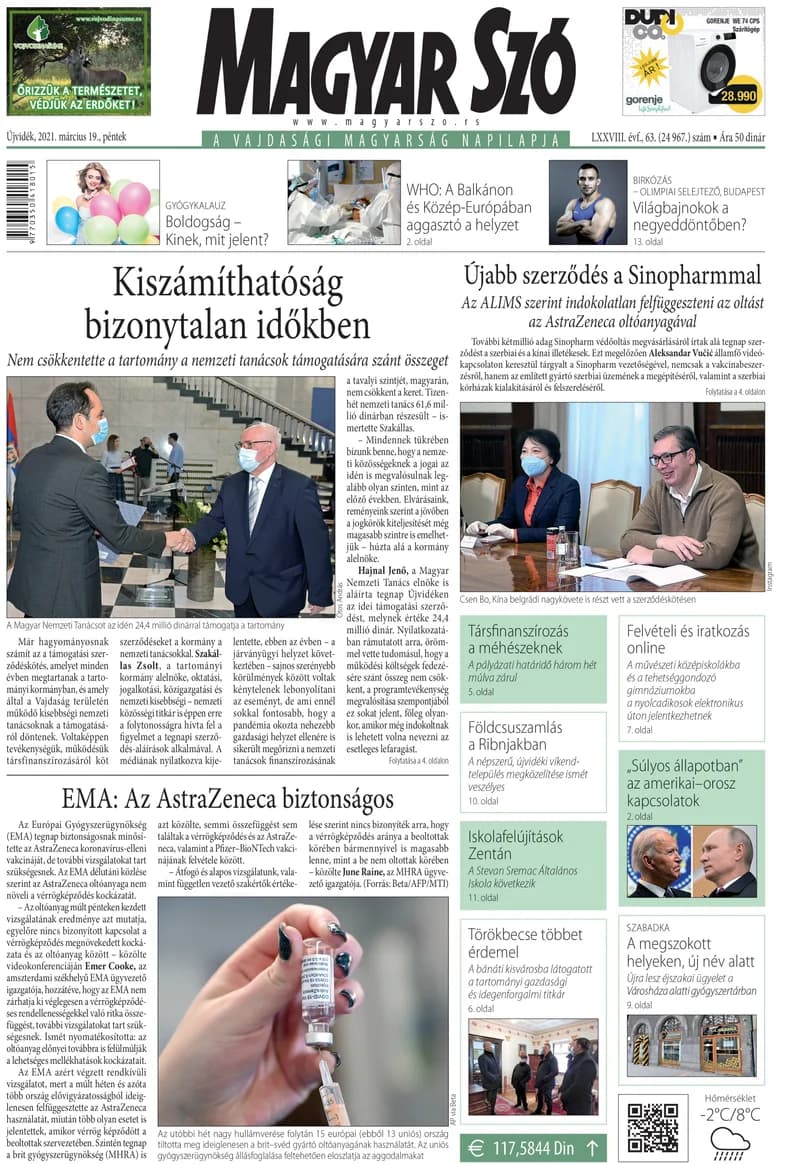 Magyar Szó, 78. évf. 2021. március 19. 63. sz. 1–16. oldal
