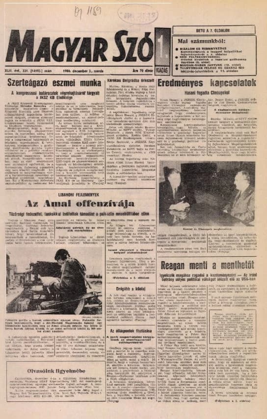 Magyar Szó, 43. évf. 1986. december 3. 331. sz. 1–16. oldal