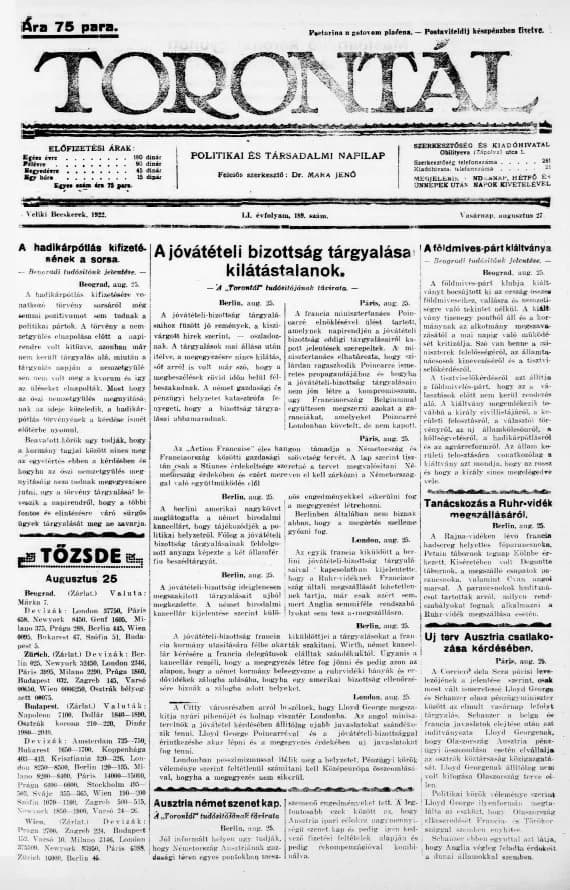 Torontál, 51. évf. 1922. augusztus 27. 189. sz.