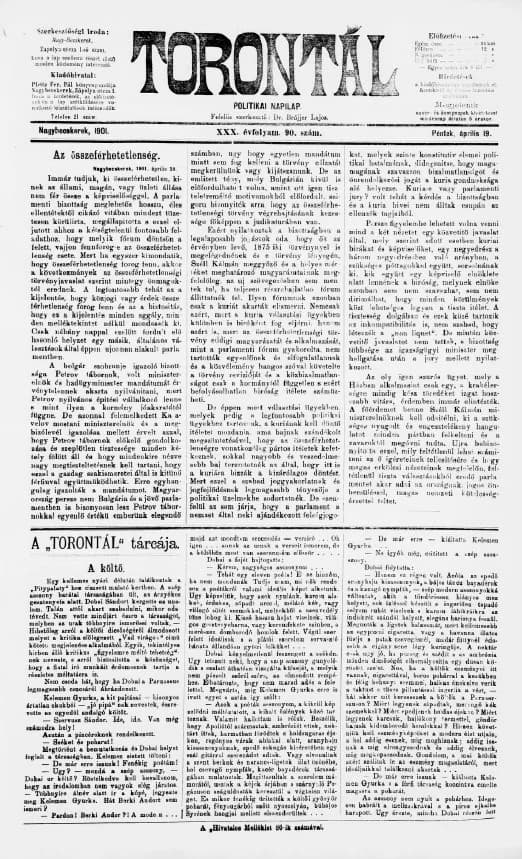 Torontál, 30. évf. 1901. április 19. 90. sz.