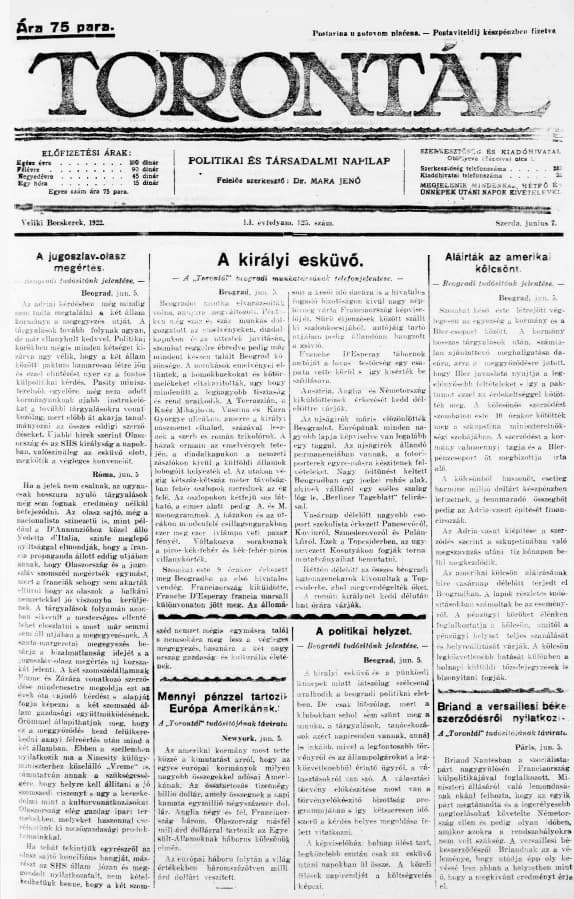 Torontál, 51. évf. 1922. június 7. 125. sz.