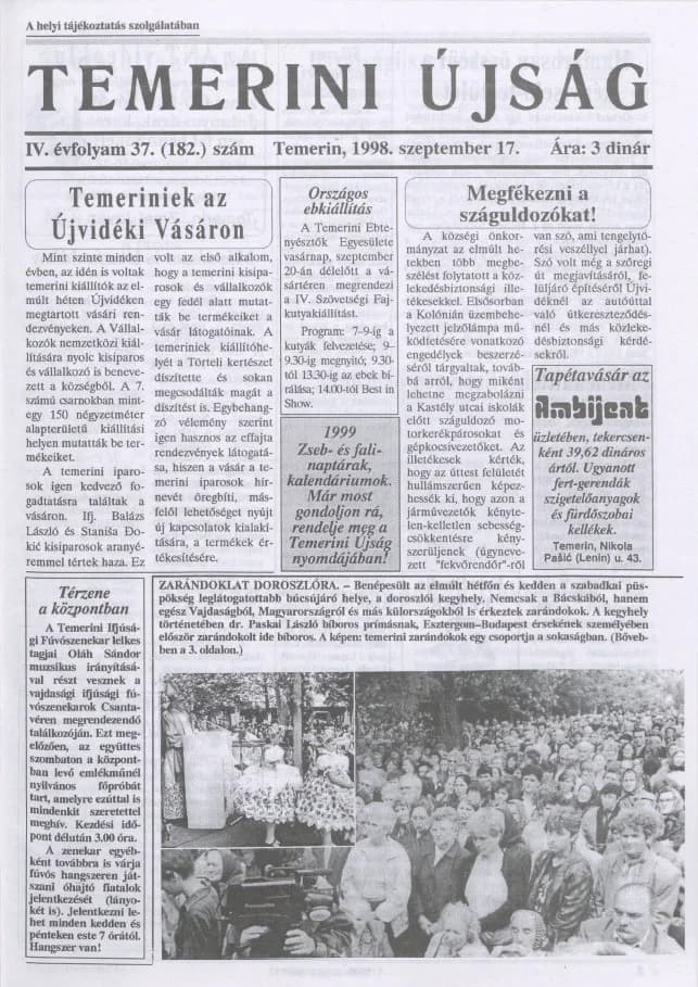 Temerini Újság, 4. évf. 1998. szeptember 17. 37. sz.
