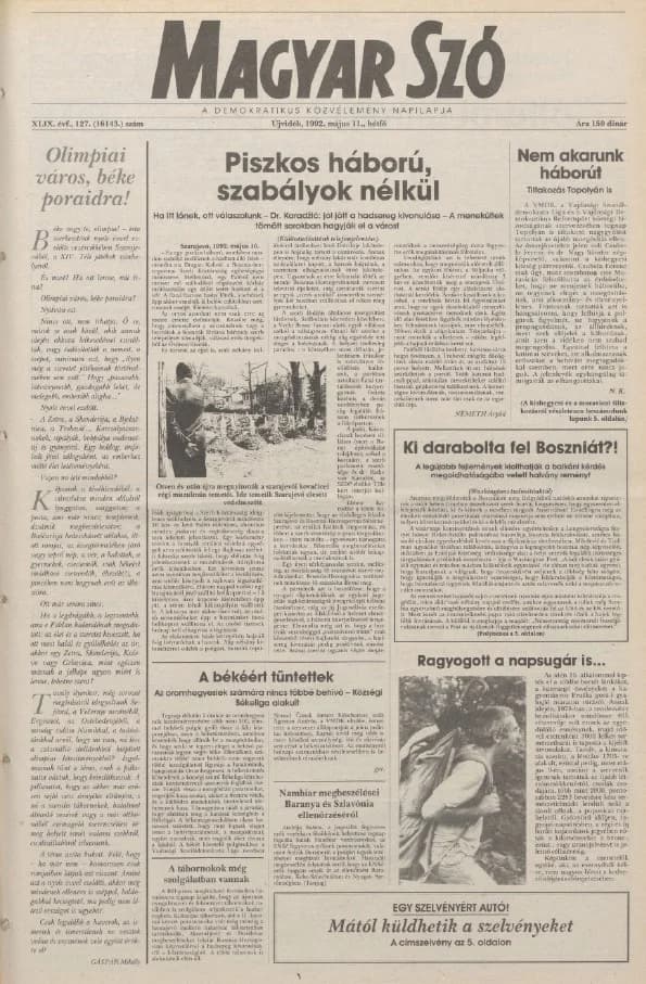 Magyar Szó, 49. évf. 1992. május 11. 127. sz. 1–20. oldal