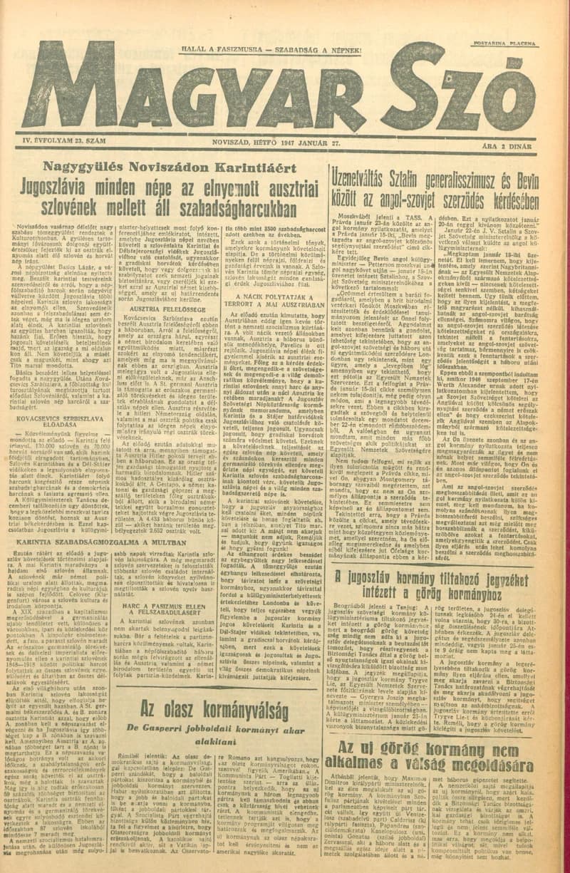 Magyar Szó, 4. évf. 1947. január 27. 23. sz. 1–4. oldal