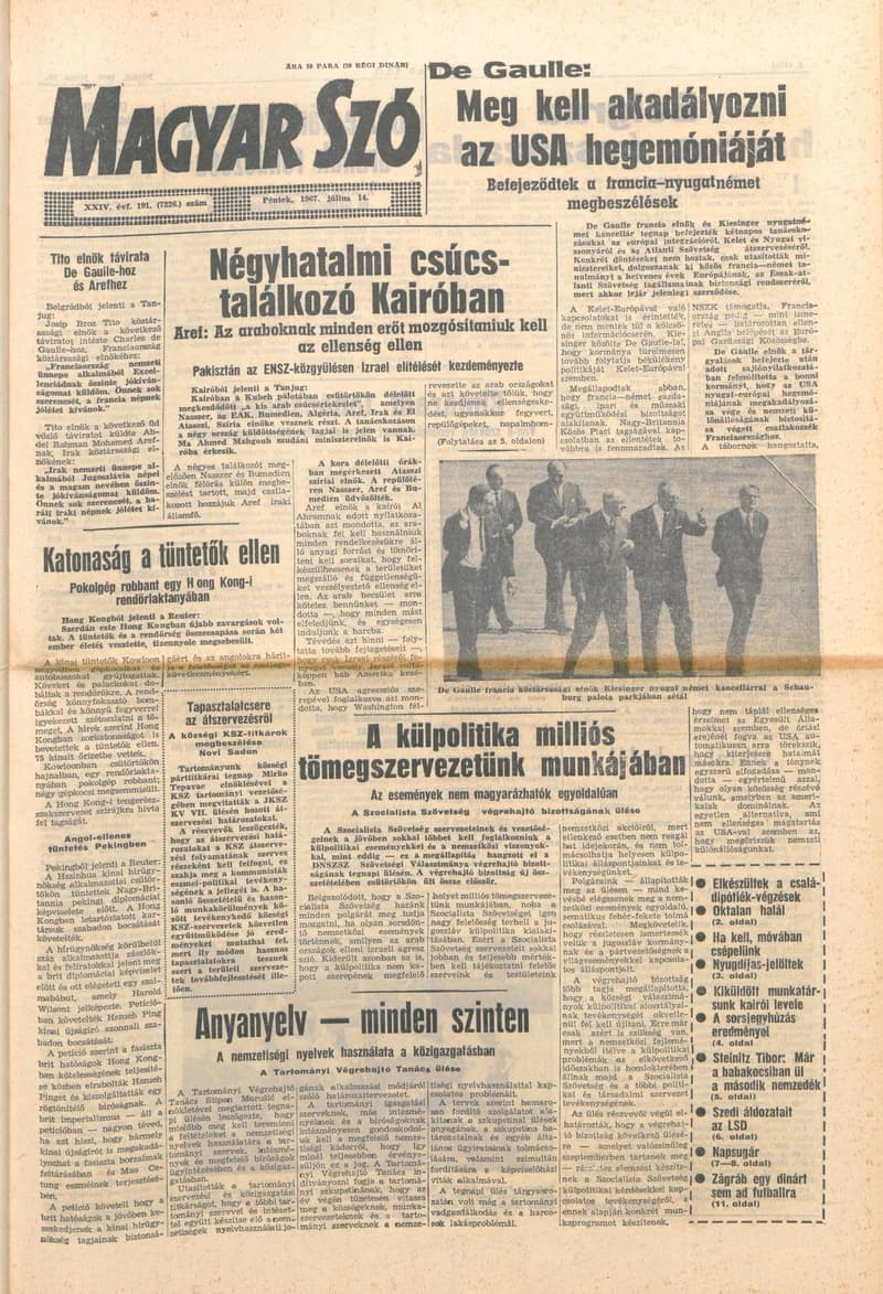Magyar Szó, 24. évf. 1967. július 14. 191. sz. 1–12. oldal