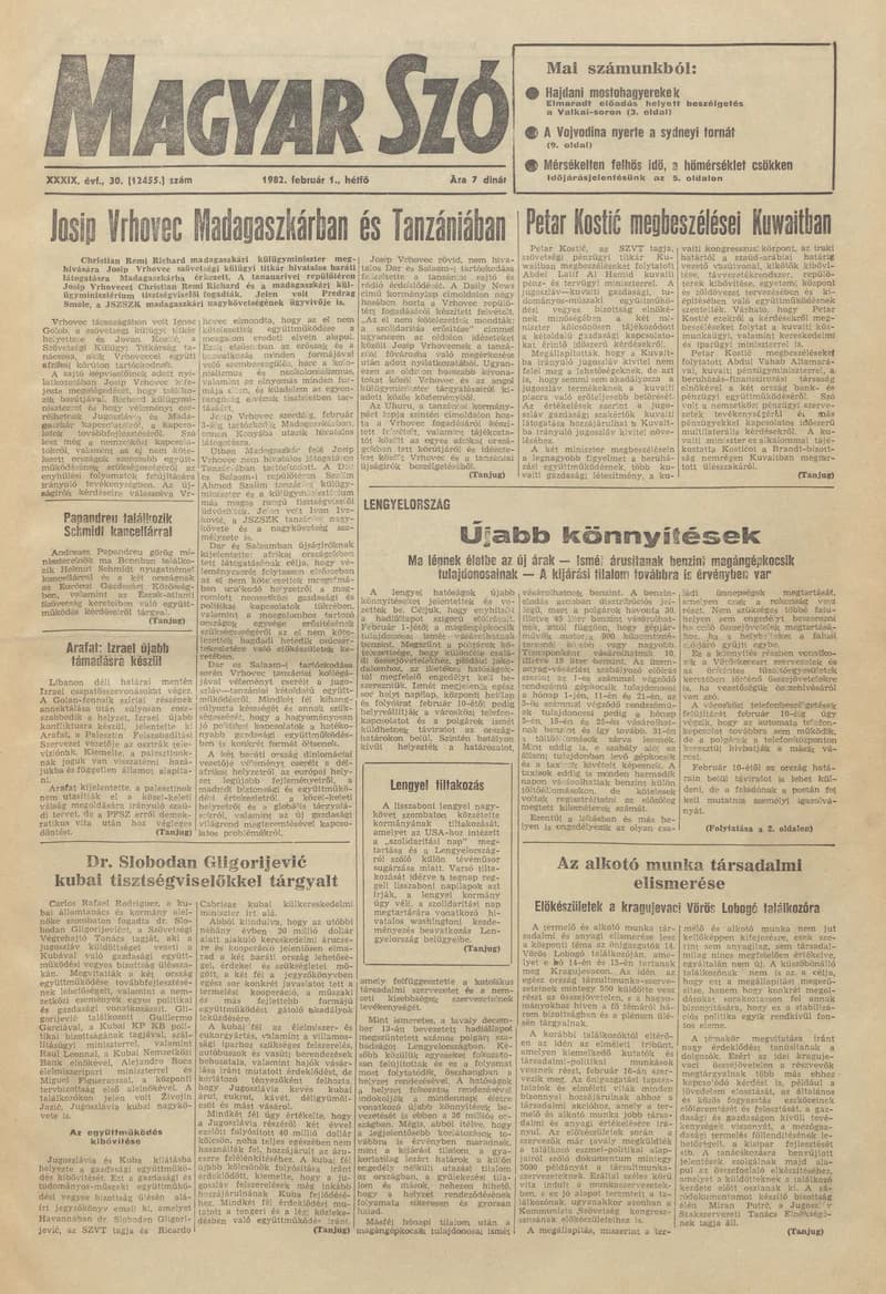 Magyar Szó, 39. évf. 1982. február 1. 30. sz. 1–8. oldal