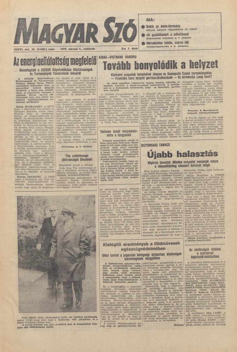 Magyar Szó, 36. évf. 1979. március 1. 58. sz. 1–20. oldal