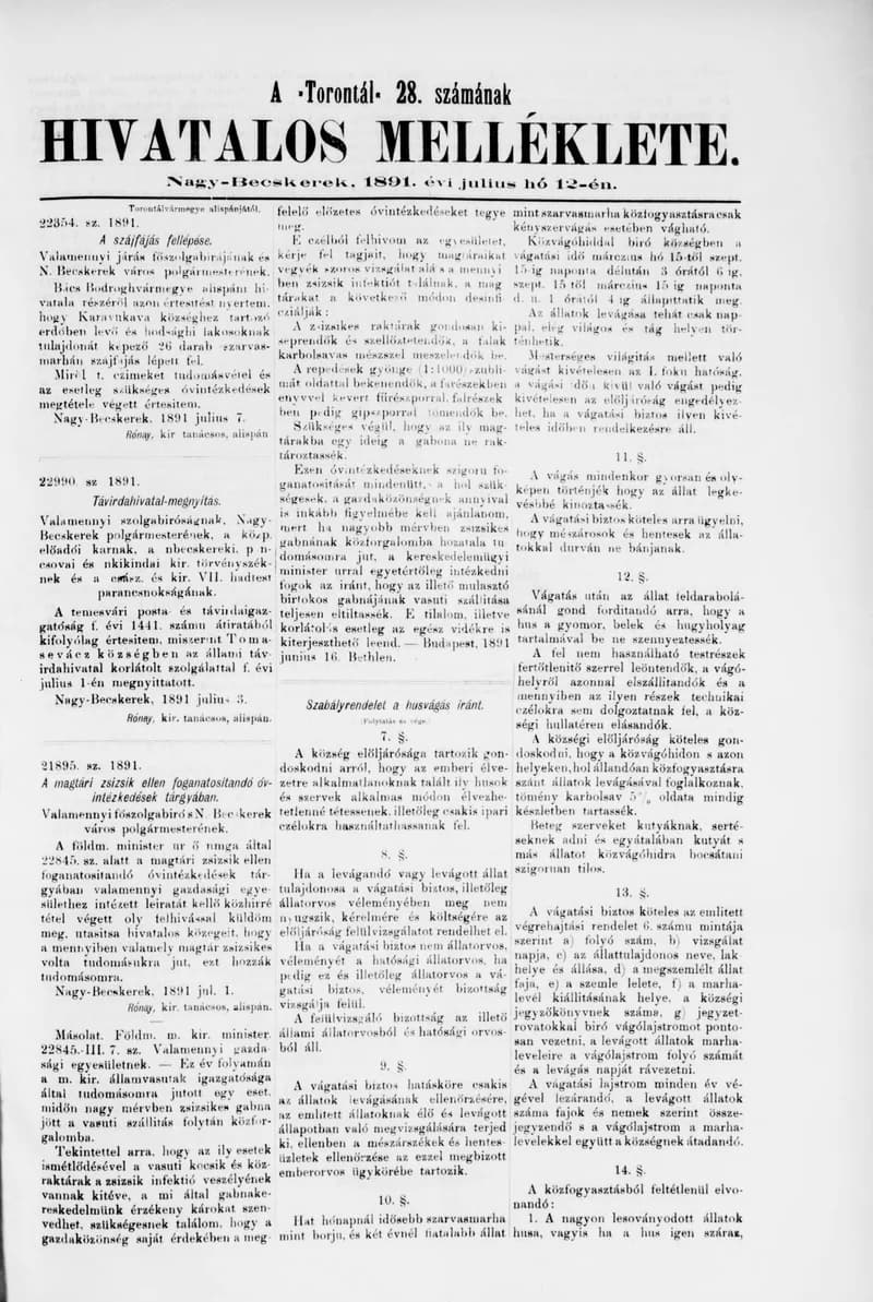 A Totontál  hivatalos melléklete, 4. évf. 1891. július 12. 28. sz.