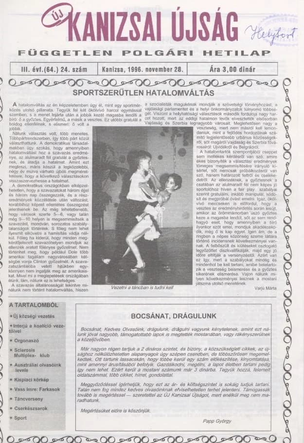 Új Kanizsai Újság, 3. évf. 1996. november 28. 24. sz.