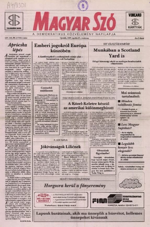 Magyar Szó, 54. évf. 1997. április 27. 99. sz. 1–24. oldal