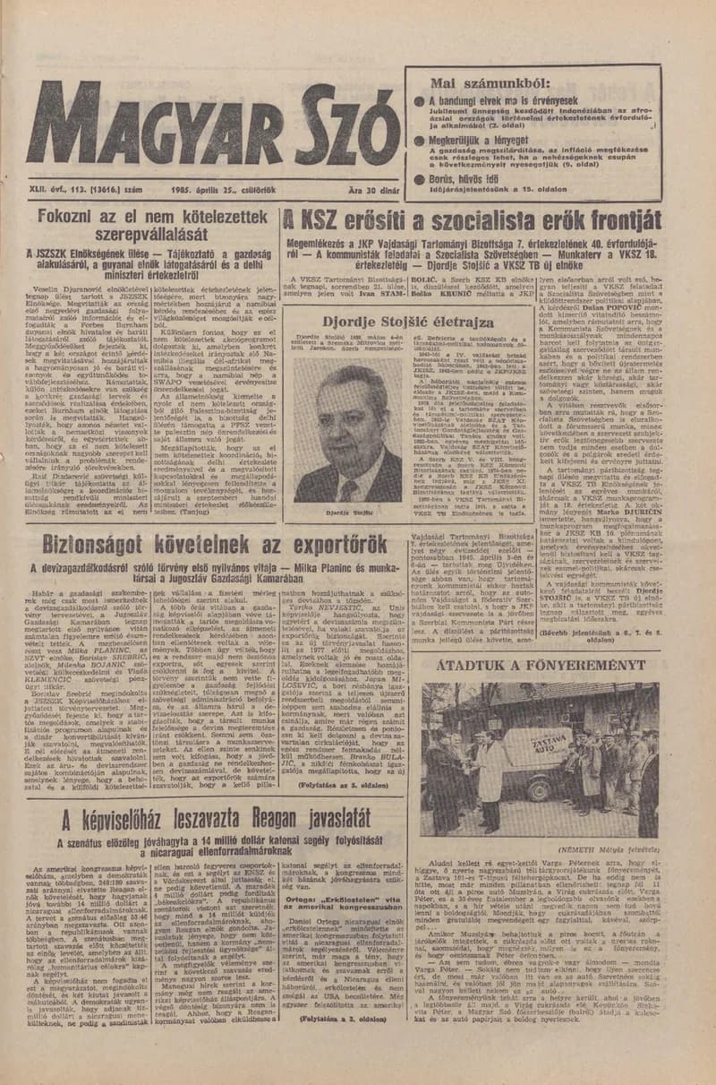 Magyar Szó, 42. évf. 1985. április 25. 113. sz. 1–20. oldal