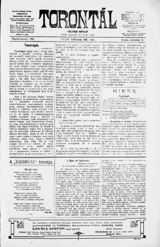 Torontál, 34. évf. 1905. november 15. 261. sz.