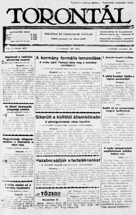 Torontál, 50. évf. 1921. november 10. 248. sz.