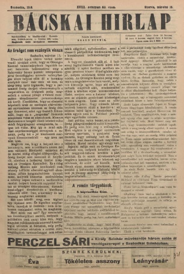 Bácskai Hirlap, 18. évf. 1914. március 18. 63. sz.