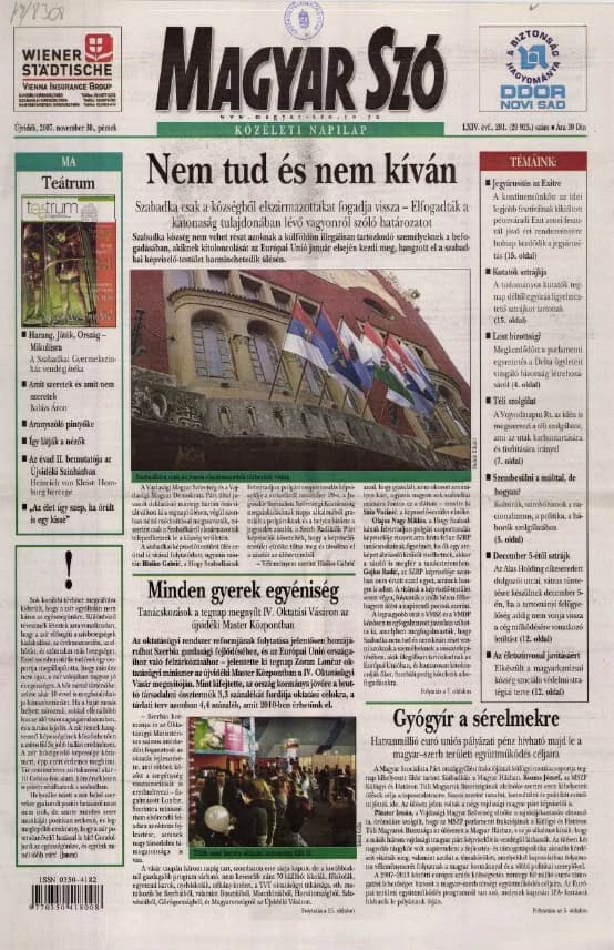 Magyar Szó, 64. évf. 2007. november 30. 281. sz. 1–20. oldal