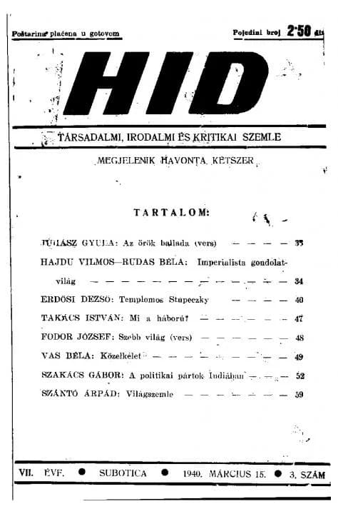 Híd, 7. évf. 1940. március. 3. sz. 33–64. oldal