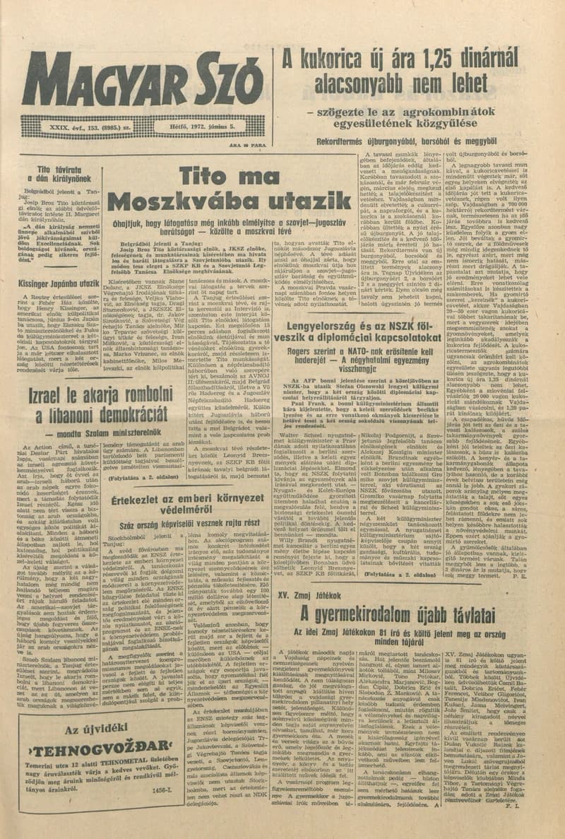 Magyar Szó, 29. évf. 1972. június 5. 153. sz. 1–10. oldal