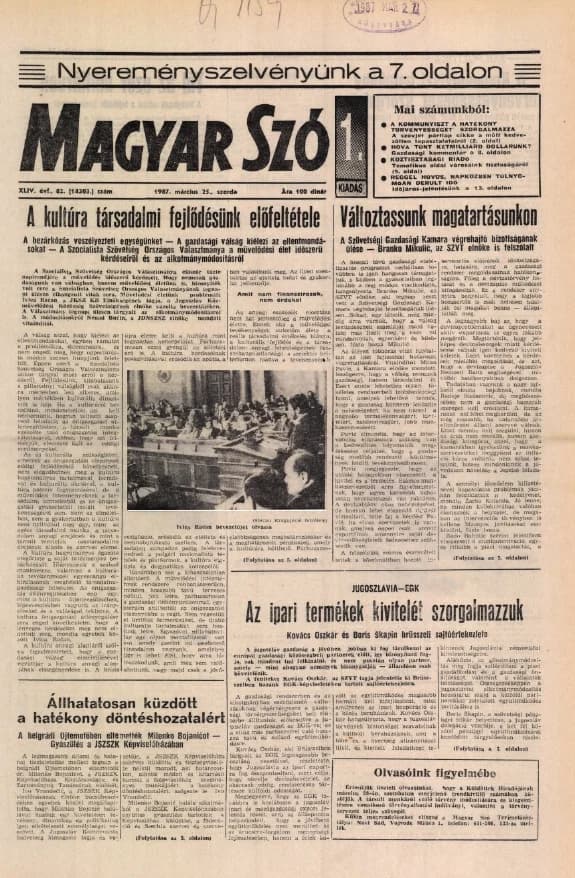 Magyar Szó, 44. évf. 1987. március 25. 82. sz. 1–16. oldal