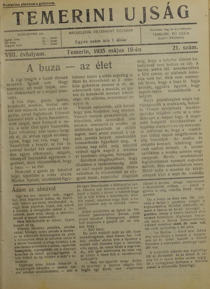 Temerini Újság 1928-1944, 8. évf. 1935. május 19. 21. sz.