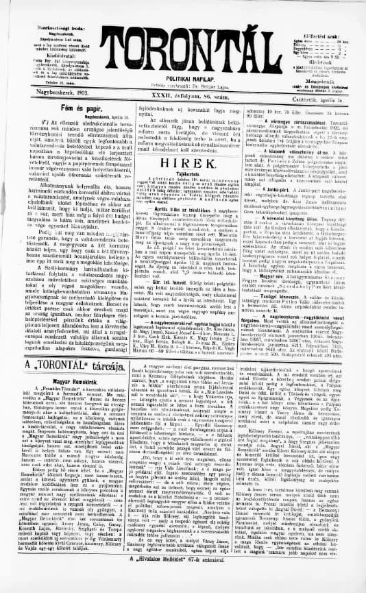 Torontál, 32. évf. 1903. április 16. 86. sz.