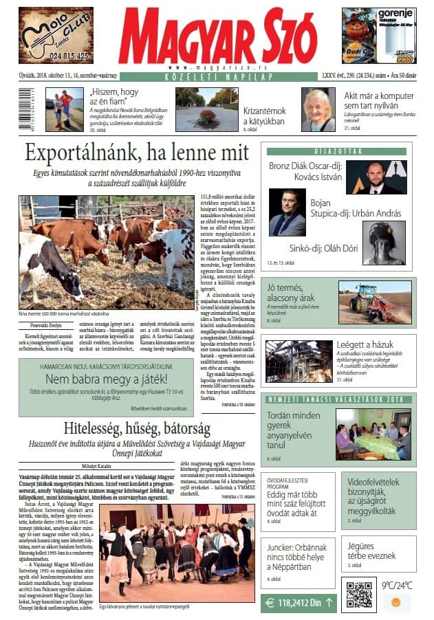 Magyar Szó, 75. évf. 2018. október 13. – 14. 239. sz. 1–42. oldal