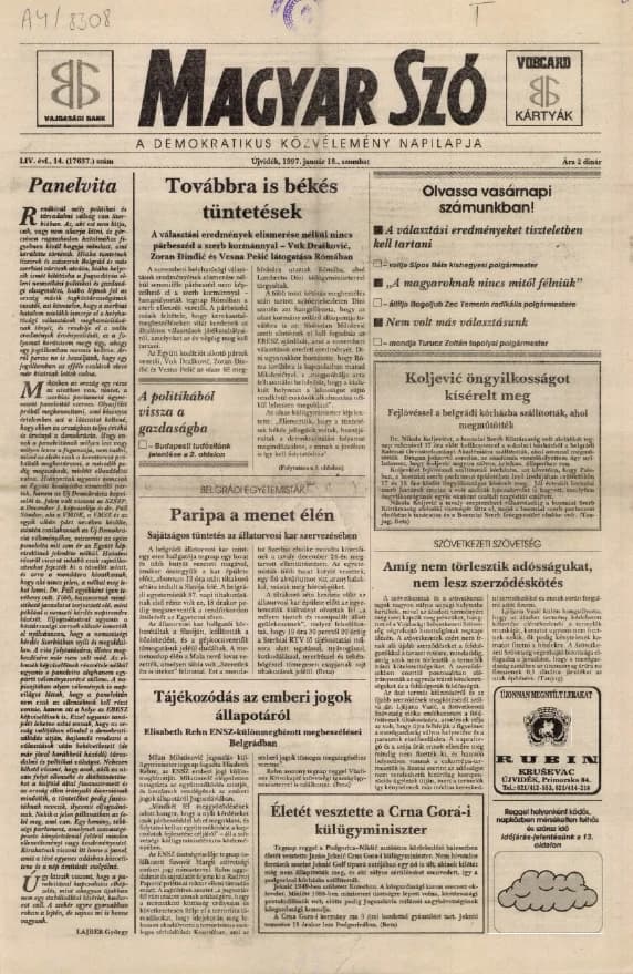 Magyar Szó, 54. évf. 1997. január 18. 14. sz. 1–16. oldal
