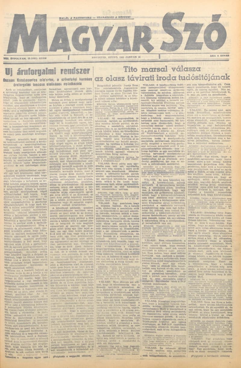 Magyar Szó, 8. évf. 1951. január 15. 12. sz. 1–4. oldal