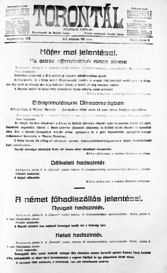 Torontál, 45. évf. 1916. június 9. 132. sz.