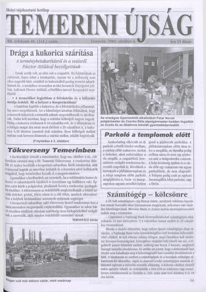 Temerini Újság, 7. évf. 2001. október 4. 40. sz.