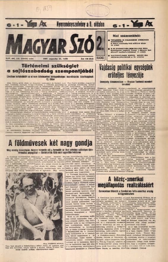 Magyar Szó, 44. évf. 1987. augusztus 24. 232. sz. 1–20. oldal