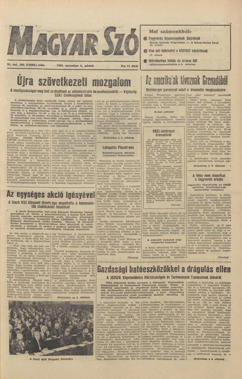 Magyar Szó, 40. évf. 1983. november 4. 304. sz.