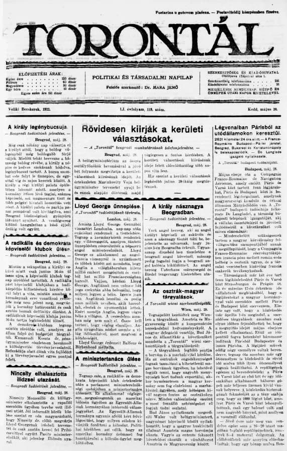 Torontál, 51. évf. 1922. május 30. 119. sz.